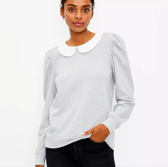 LOFT Collared Gray & White Sweatshirt - Picture 1 of 7